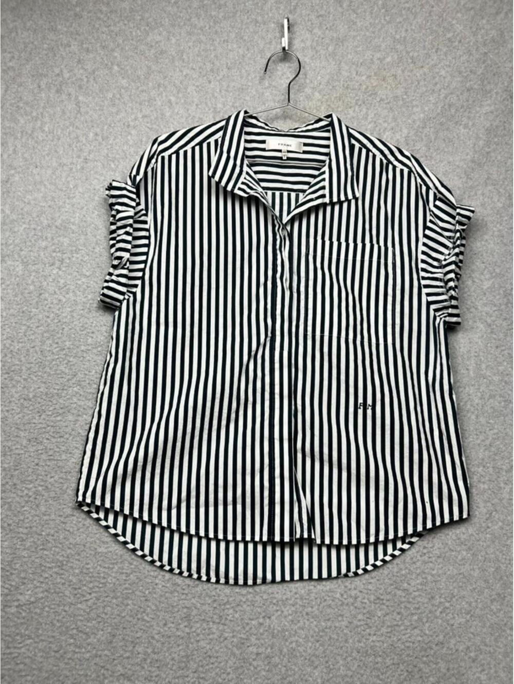 Frame M Sheila Striped Pocket Shirt Organic Cotton Relaxed Fit Nautical Preppy